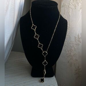 Gold and black multi Clover lariat  drop Necklace